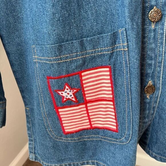Michelle Louise Vintage 1990s Long Sleeve Denim Shirt Jacket - Flag, Americana, - Picture 3 of 7